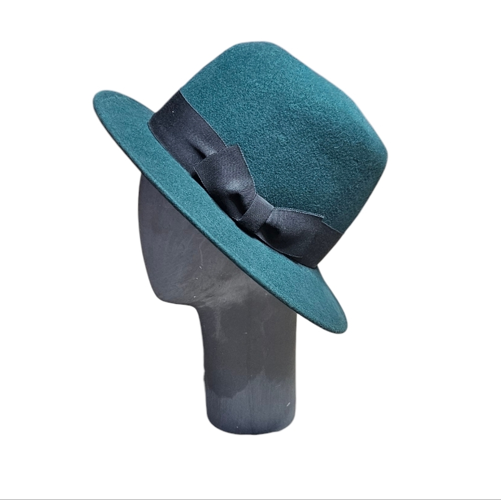 Vintage 1960s–70s Teal Felt Fedora Trilby Hat | IMPORTNA | Wool Felt | Deadstock